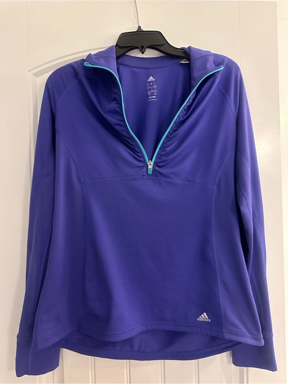 adidas Purple Quarter-Zip Hooded Athletic Pullover with Teal Trim